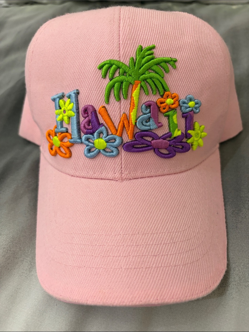 Pink Embroidered Tropical Palm Baseball Cap